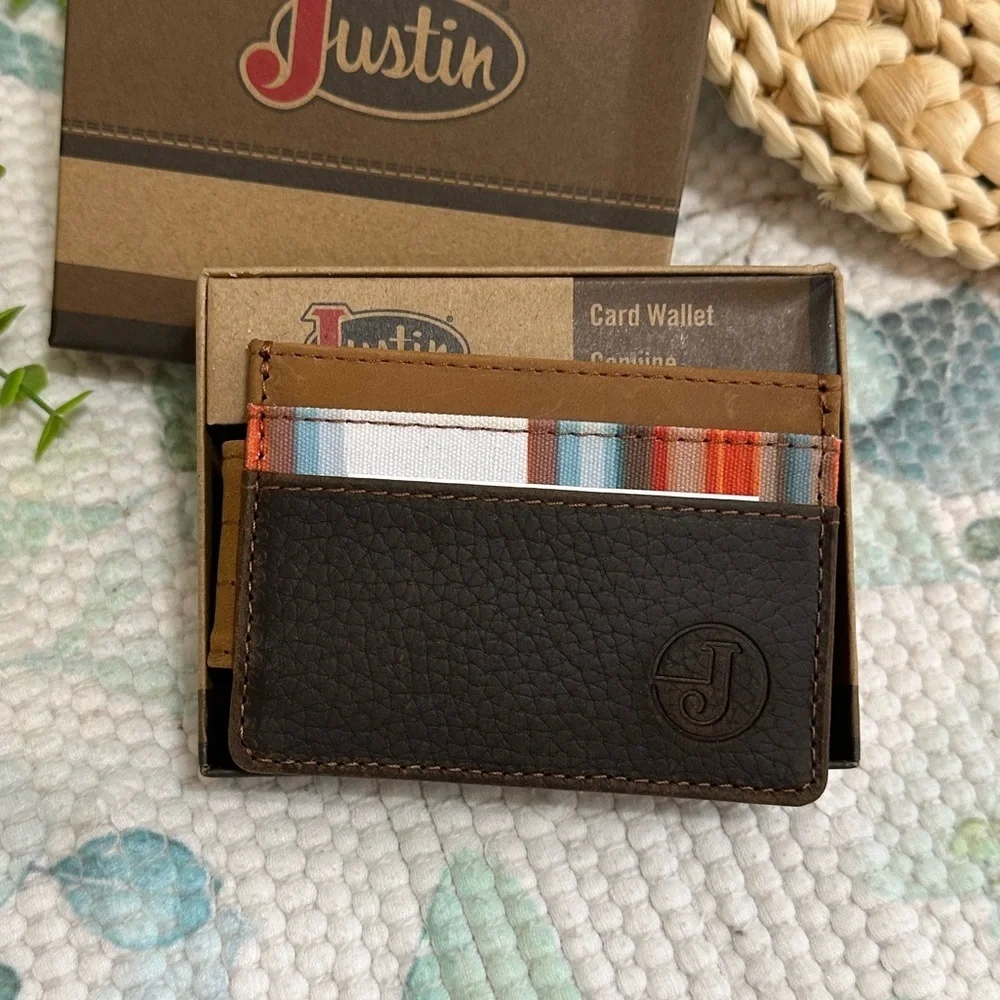 New Justin Card Wallet Serape Inlay Leather New In Box